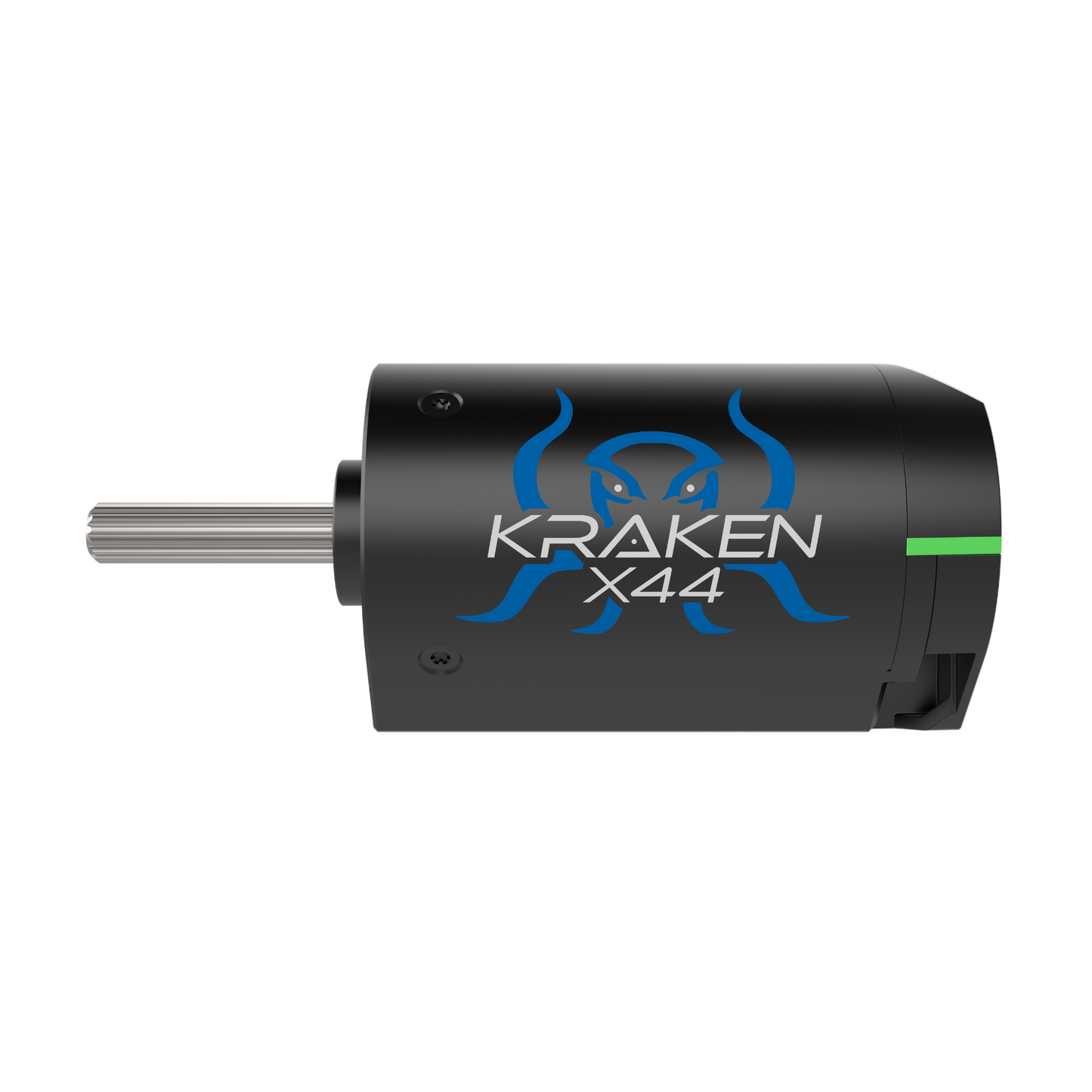 Side view of Kraken X44 motor illustrating length, mounting points, and durable SplineXS shaft