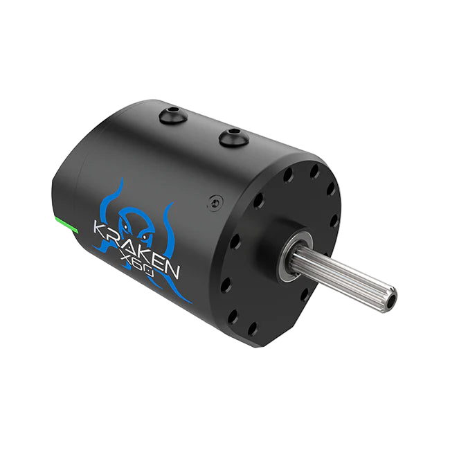 Front-angle view of Kraken X60 brushless motor showing encoder and SplineXS output shaft powered by Talon FX from WCP and CTR Electronic