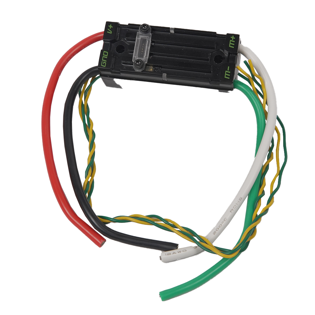 Electrical wiring for encoder breaker board with colored wires on a white background