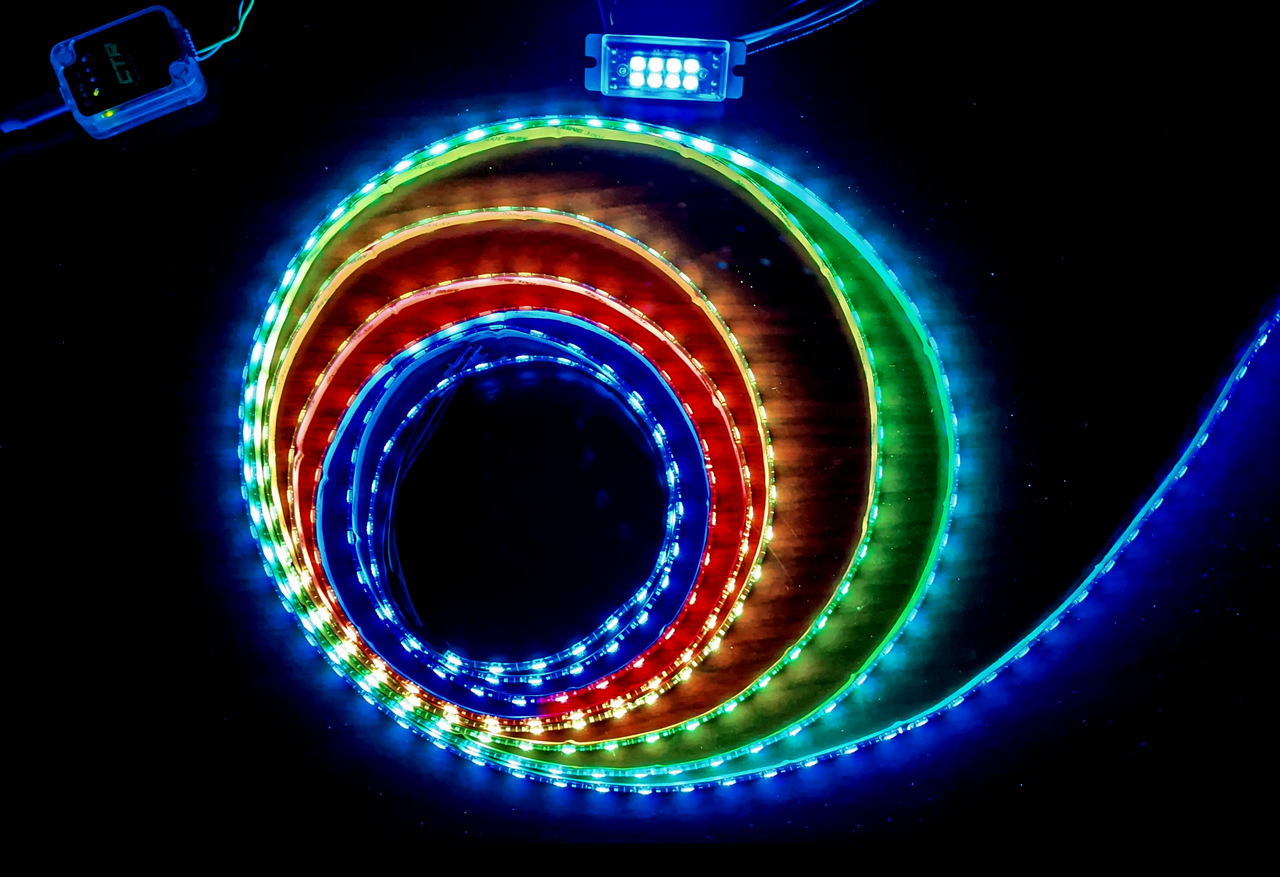 rainbow LED lights controlled by CANdle controller