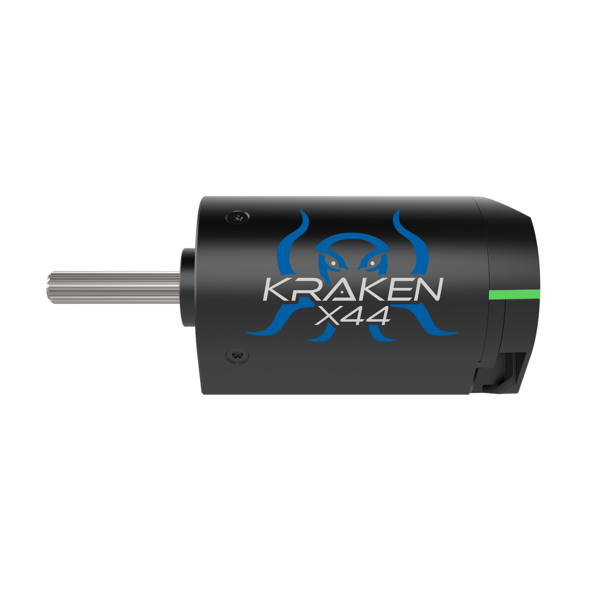 Side view of Kraken X44 motor illustrating length, mounting points, and durable SplineXS shaft