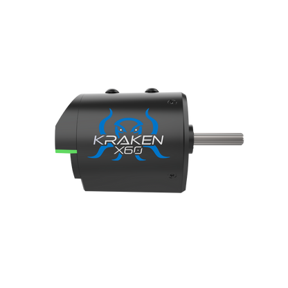 side view of robotic Kraken X60 brushless motor for FRC robot powered by Talon FX 
