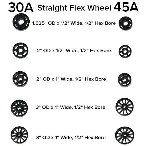 WCP Straight Solid Core Flex Wheels – High-Strength Silicone 45A 30A