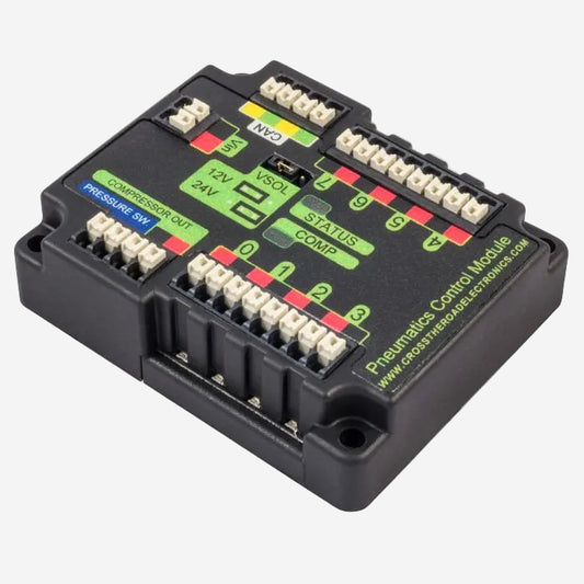 Pneumatics control module with digital display on a white background