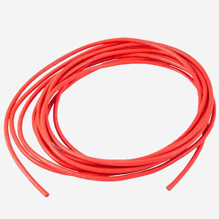 A coil of red 12 AWG silicone wire.