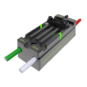 A compact and robust motor controller with a gray aluminum case, green and red details, and labeled 'CTE'.
